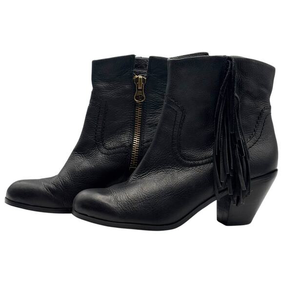 Sam Edelman Louie Fringe Black Leather Ankle Boots Boho Western Urban Cowgirl - Picture 1 of 16